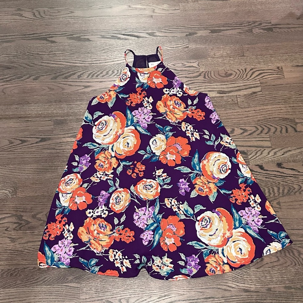 Stitch Fix Everly tank halter Dress sundress Purple Floral size Small